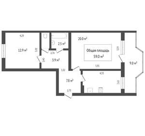 2-к квартира, вторичка, 59м2, 10/14 этаж
