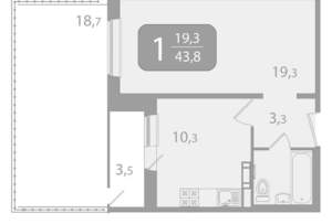 1-к квартира, вторичка, 44м2, 2/10 этаж