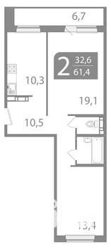 2-к квартира, вторичка, 58м2, 9/10 этаж
