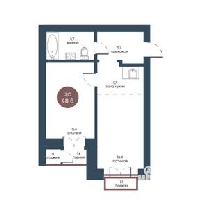 2-к квартира, строящийся дом, 49м2, 6/7 этаж