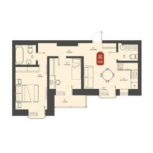 3-к квартира, вторичка, 52м2, 22/23 этаж