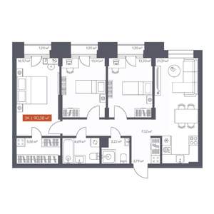 3-к квартира, вторичка, 90м2, 6/30 этаж