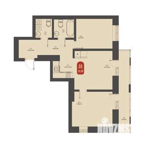 3-к квартира, строящийся дом, 60м2, 22/23 этаж