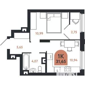 1-к квартира, строящийся дом, 32м2, 5/26 этаж
