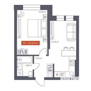 1-к квартира, вторичка, 43м2, 14/30 этаж