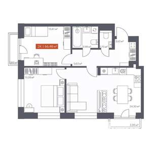 2-к квартира, вторичка, 66м2, 4/10 этаж