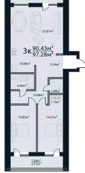 3-к квартира, вторичка, 100м2, 7/10 этаж