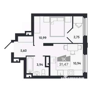 1-к квартира, вторичка, 31м2, 14/26 этаж