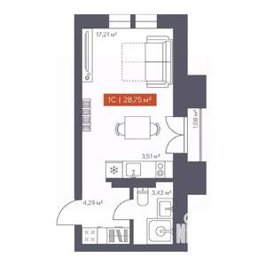 Студия квартира, вторичка, 29м2, 13/30 этаж