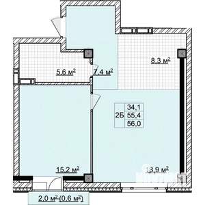 2-к квартира, строящийся дом, 56м2, 2/18 этаж
