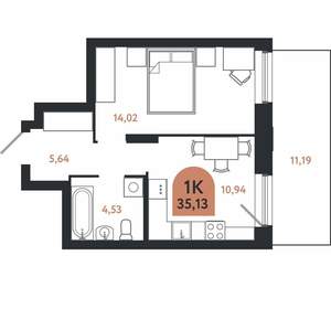 1-к квартира, вторичка, 35м2, 1/26 этаж