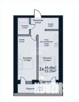 2-к квартира, вторичка, 50м2, 5/10 этаж