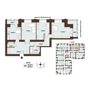 3-к квартира, строящийся дом, 89м2, 7/8 этаж