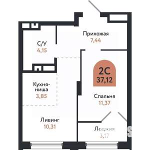 2-к квартира, вторичка, 37м2, 18/26 этаж