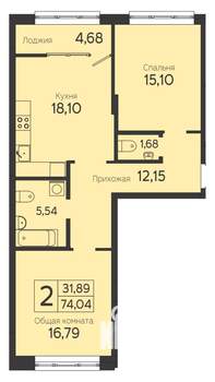 2-к квартира, вторичка, 72м2, 2/23 этаж