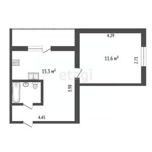 2-к квартира, вторичка, 29м2, 2/5 этаж