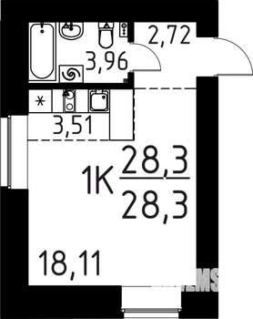 1-к квартира, строящийся дом, 28м2, 1/16 этаж