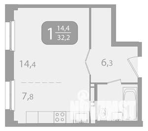 1-к квартира, вторичка, 32м2, 10/17 этаж