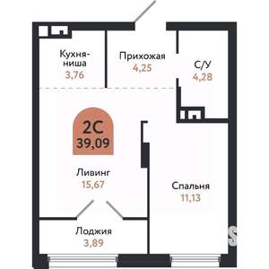 2-к квартира, вторичка, 39м2, 7/26 этаж