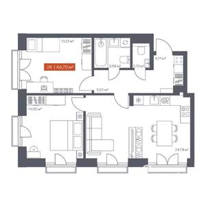 2-к квартира, вторичка, 67м2, 9/10 этаж