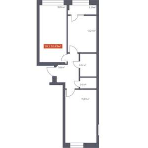 2-к квартира, строящийся дом, 66м2, 2/30 этаж