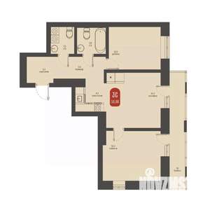 3-к квартира, строящийся дом, 60м2, 15/23 этаж