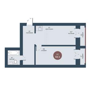 2-к квартира, строящийся дом, 59м2, 3/7 этаж