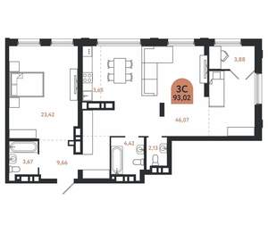 3-к квартира, вторичка, 93м2, 26/26 этаж