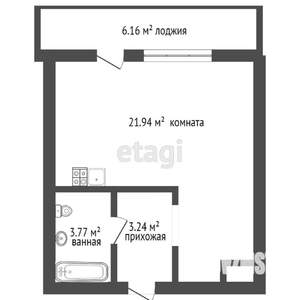 1-к квартира, вторичка, 37м2, 6/9 этаж