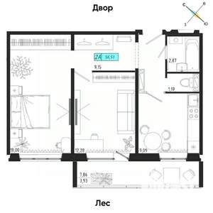 2-к квартира, вторичка, 57м2, 17/17 этаж