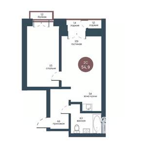 2-к квартира, вторичка, 55м2, 2/7 этаж