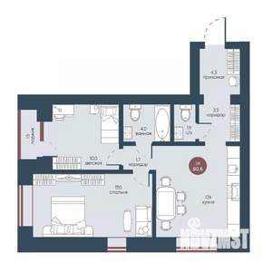 2-к квартира, строящийся дом, 61м2, 1/7 этаж