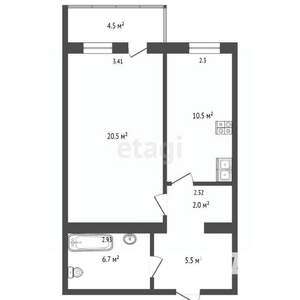 1-к квартира, вторичка, 50м2, 4/6 этаж