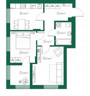 2-к квартира, вторичка, 53м2, 5/10 этаж