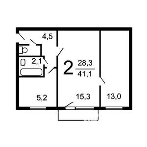 2-к квартира, вторичка, 43м2, 4/5 этаж
