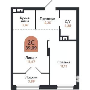 2-к квартира, вторичка, 39м2, 8/26 этаж