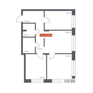 3-к квартира, вторичка, 72м2, 2/10 этаж