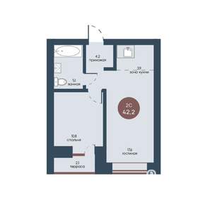 2-к квартира, строящийся дом, 42м2, 7/7 этаж