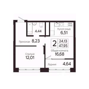 2-к квартира, вторичка, 46м2, 20/23 этаж
