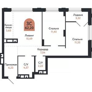 3-к квартира, вторичка, 62м2, 17/26 этаж