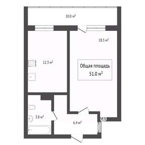 1-к квартира, вторичка, 51м2, 9/18 этаж