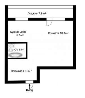 1-к квартира, вторичка, 44м2, 1/10 этаж