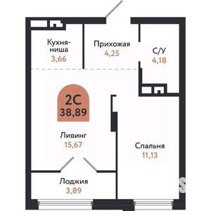 2-к квартира, вторичка, 39м2, 22/26 этаж