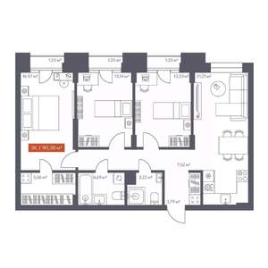 3-к квартира, вторичка, 90м2, 12/30 этаж