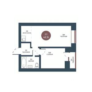 2-к квартира, строящийся дом, 43м2, 7/7 этаж