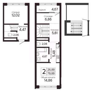 2-к квартира, вторичка, 71м2, 5/23 этаж