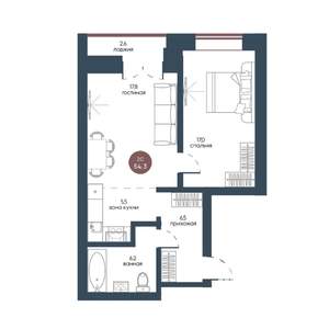 2-к квартира, строящийся дом, 54м2, 2/7 этаж