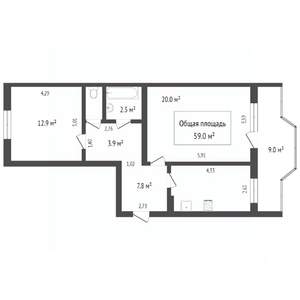 2-к квартира, вторичка, 59м2, 10/14 этаж