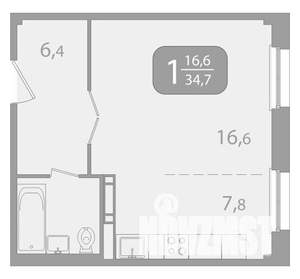 1-к квартира, вторичка, 35м2, 3/17 этаж