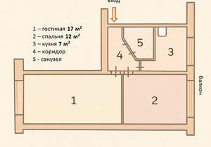 2-к квартира, вторичка, 44м2, 1/5 этаж